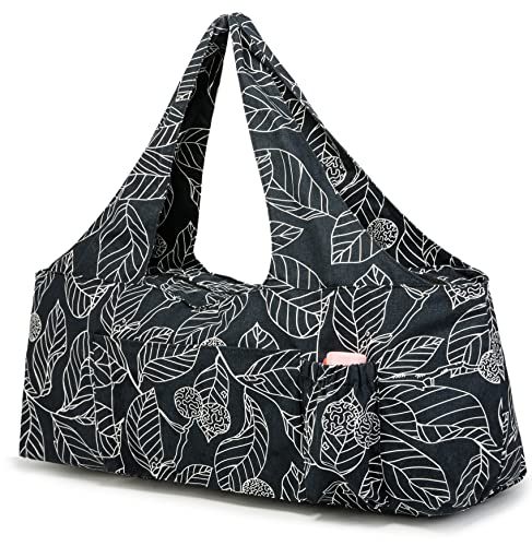 Extra Large Yoga Mat Bag with Zippered Top & 5 Pockets - Premium Canvas Tote with Yoga Mat Carrying Strap for Pilates, Gym, Fitness Block & Gear