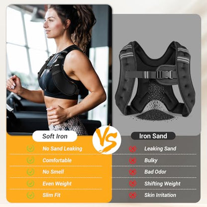 Weighted Vest for Women & Men, 10lb Ultra Thin Soft Iron Weighted Vest with Reflective Strips & Adjustable Buckle Straps, Slim Weight Vest for Walking, Running, Strength Training & Weight Loss Workout - color: Jet Black