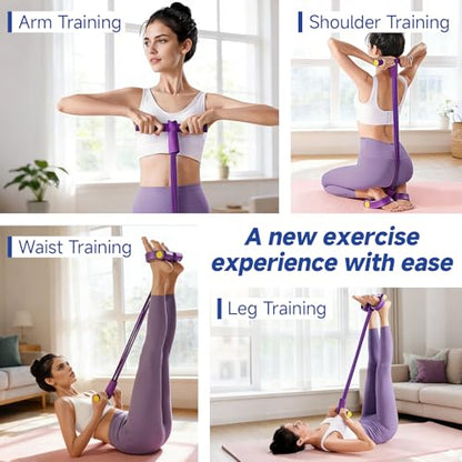 Pedal Resistance Band with Handles, 8 Tube Exercise Bands for Home Workout, Multifunctional Fitness Equipment for Abs, Waist, Legs & Full Body Training, Portable Foot Pedal Resistance Trainer