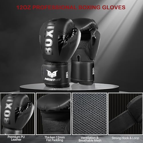 Mesetast Punching Bag for Adults, 4ft Heavy Boxing Bag Set with 12 OZ Gloves for MMA Karate Kickboxing Boxing - Unfilled - color: 1.Black