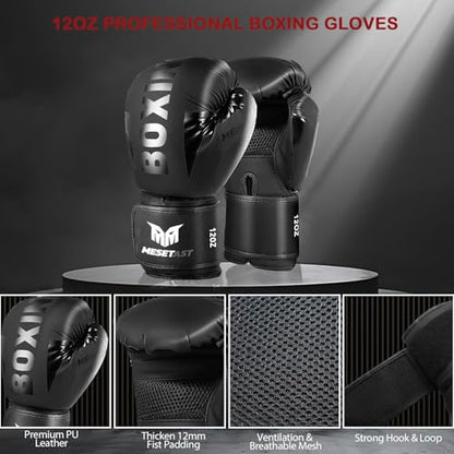 Mesetast Punching Bag for Adults, 4ft Heavy Boxing Bag Set with 12 OZ Gloves for MMA Karate Kickboxing Boxing - Unfilled - color: 1.Black