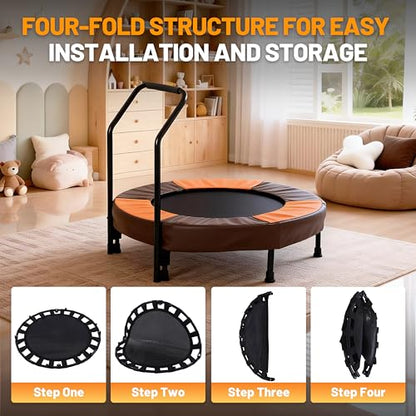 36" Foldable Mini Trampoline for Kids, Indoor Outdoor Small Rebounder Trampoline with Foam Handle & Safe Thickened Cover, Toddler Trampoline, Perfect Toddler Gift for Boys & Girls