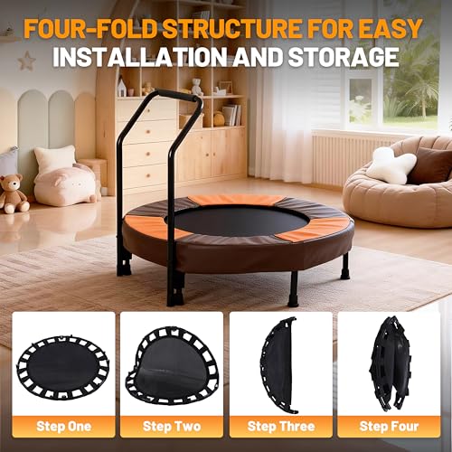 36 Inch Mini Trampoline for Indoor Kids, Foldable 3ft Mini Trampoline with Handlebar and Safety Bar, Easy to Assemble Sturdy First Trampoline for Toddlers