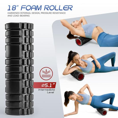 Krightlink 2-in-1 18" Foam Roller Set for Deep Muscle Massage - color: Black-18"(2 in 1)