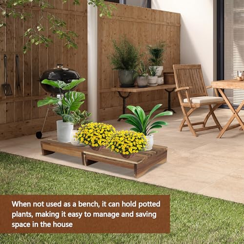 3.4” Wooden Step Stool, One Step Stool for Adults, Anti-Slip Wooden Platform, No Complex Installation Required Waterproof Footstool for Adults/Kids, Doorway, Kitchen, Bathroom, Garden - style: Acacia Wood