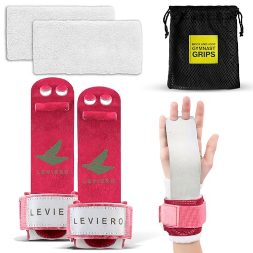 Gymnastics Grips Set, Grips for Gymnastics Girls, Dowel Grips with Soft Leather, Hook and Loop Wrist Straps, and Adjustable Finger Holes, for All Ages - color: Pink, size: 00