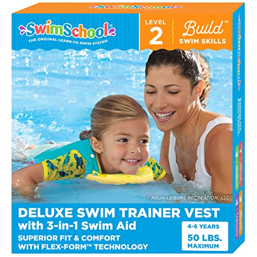 SwimSchool Kids Swim Trainer Vests for Toddlers Ages 2-6 – Boys/Girls – Multiple Colors/Styles – Learn to Swim Floaties - color: M/L Seafoam Blue Lemon Swim Vest