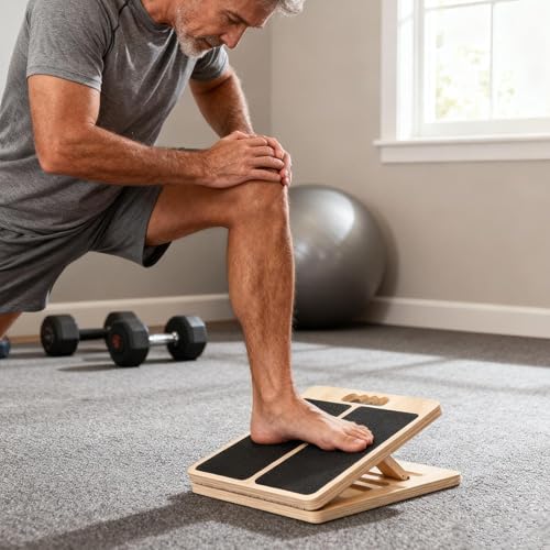 Foldable Wood Slant Boards for Exercise, 39.5x29.5x4cm Calf Stretch Board with Adjustable Leg Extender Plate for Pilates, Yoga, Fitness, Workout