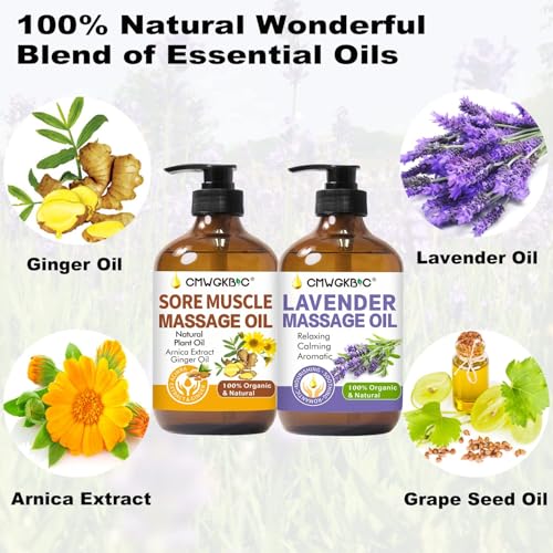 Fathers Day Gift for Husband,Dad, Massage Oil for Massage Therapy,Lymphatic Drainage-Ginger Oil Sore Muscle Arnica Oil &Lavender Oil Relaxing Massage Oils for Date Night,Massage Ball,Gifts for Him Her