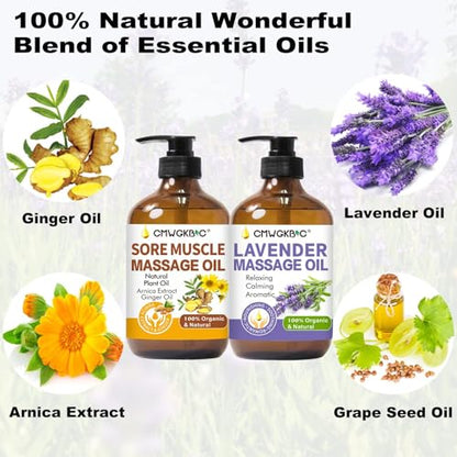 Fathers Day Gift for Husband,Dad, Massage Oil for Massage Therapy,Lymphatic Drainage-Ginger Oil Sore Muscle Arnica Oil &Lavender Oil Relaxing Massage Oils for Date Night,Massage Ball,Gifts for Him Her