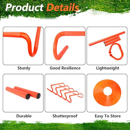10 Pcs 6" Speed Agility Training Hurdles with 6 Marker Cone Durable Training Hurdle Agility Plyometric All Purpose Speed Hurdle Equipment for Athletes Soccer Basketball Football Practice
