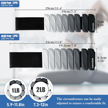 Wrist & Ankle Weights for Women and Men, 2lbs/4lbs Pairs Adjustable Silicone Weighted Bangles for Arm & Leg Workouts, Perfect for Pilates, Barre, Yoga, Walking & Home Fitness