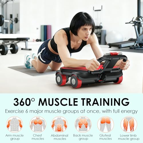 FIAMERMOR 2025 AB Roller Wheel - 4 wheel elbow support abdominal wheel automatic rebound abdominal fat burning weight loss core training equipment home/gym