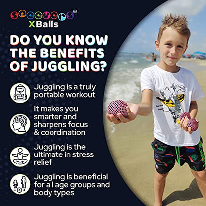 speevers Juggling Balls for Beginners and Professionals Set of 3, 14 Colors Available, 2 Layers of Net and Carry Case, Xballs Juggling Balls (Pink, 4.2 oz)