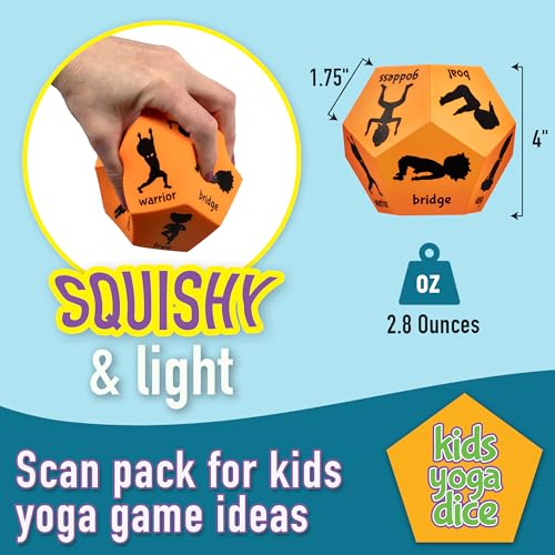 Yoga Dice - Yoga for Kids, Pose and Play Peaceful Kids Stretching Gymnastics Games and PE Equipment for Elementary School, Kindergarten, and Preschool, 12-Sided Foam Large Dice for Children