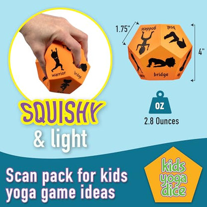 Yoga Dice - Yoga for Kids, Pose and Play Peaceful Kids Stretching Gymnastics Games and PE Equipment for Elementary School, Kindergarten, and Preschool, 12-Sided Foam Large Dice for Children