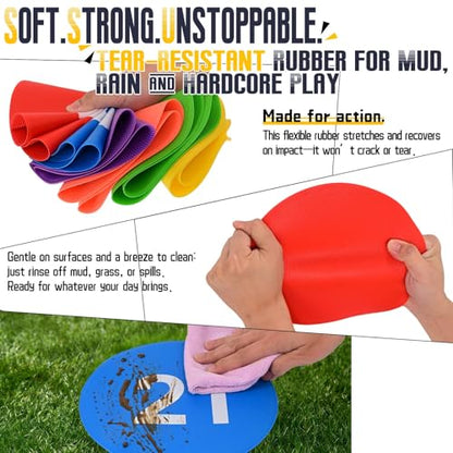 Teruntrue Poly Spots Agility Markers,Non Slip Rubber Circles Spot Markers, Waterproof Flat Filed Cones Poly Dots for Agility Drills, Basketball, Football Training, Sport Activities and Exercise