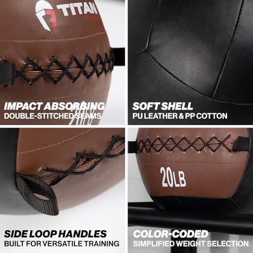 Titan Fitness Soft Leather Medicine Wall Ball Durable, Endurance, Cardio, Core Strength - size: 20 lb