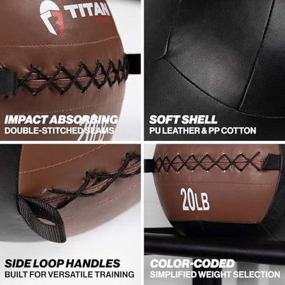 Titan Fitness Soft Leather Medicine Wall Ball Durable, Endurance, Cardio, Core Strength - size: 20 lb