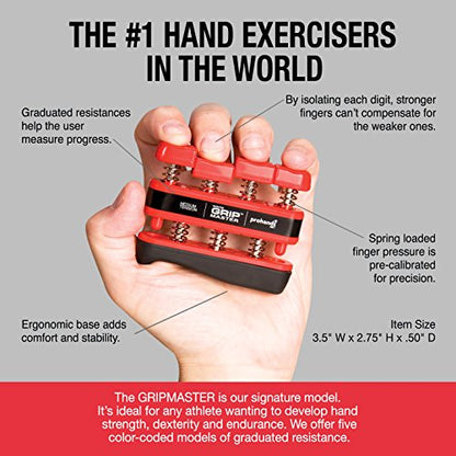 Prohands Gripmaster Hand Exerciser, Finger Exerciser (Hand Grip Strengthener), Spring-Loaded, Finger-Piston System, Isolate & Exercise Each Finger - color: Red - Gripmaster, size: 7 lb (Medium Tension)