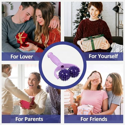 Spiky Massage Balls Rollers with Dual Ball Design, Manual Massage Stick with Ergonomic Handle, Lightweight and Portable Point Muscle Massages Tool Pain Relief for Back Neck Shoulder Leg - color: Purple