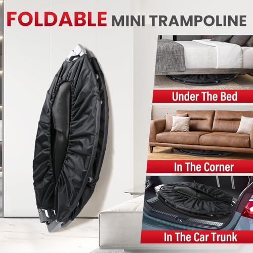 40" Foldable Mini Fitness Rebounder with Adjustable Foam Handle, Max Load 330lbs, Indoor Cardio Exercise Rebounder for Adults