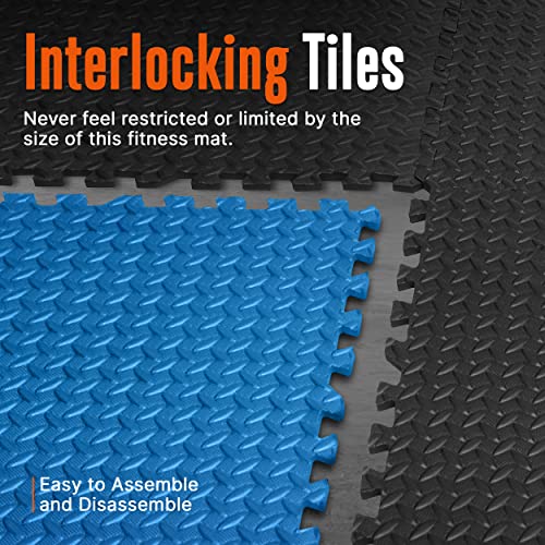 Thick Puzzle Exercise Mat Foam Interlocking Tiles Protect Floors from Gym Equipment Exercise, Durable Non-Skid Texture, Kid Baby Family Safe Easy to Assemble - color: Black & Blue, size: 24.2"L x 0.5"W x 24.2"Th