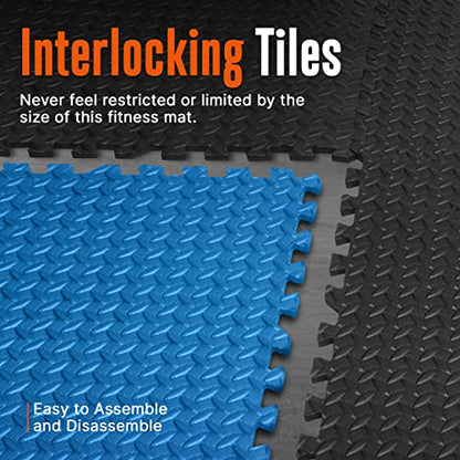 Thick Puzzle Exercise Mat Foam Interlocking Tiles Protect Floors from Gym Equipment Exercise, Durable Non-Skid Texture, Kid Baby Family Safe Easy to Assemble - color: Black & Blue, size: 24.2"L x 0.5"W x 24.2"Th