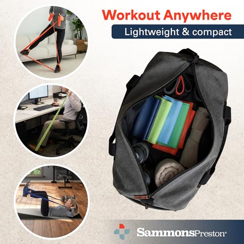 Sammons Preston Resistance Bands, Exercise Band, Workout, 5 ft, 5-Pack