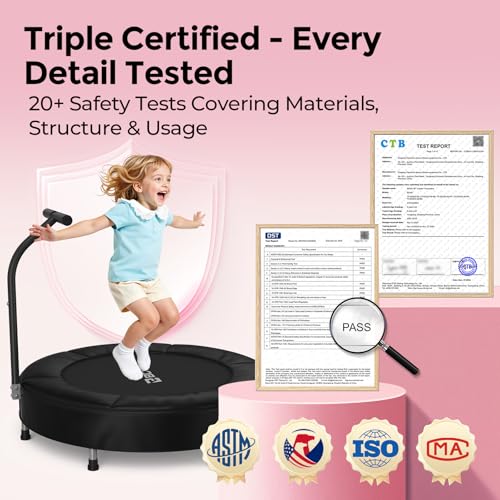 BCAN SP1 36'' Toddler Trampoline, ASTM Certified - Kids Trampoline for Ages 1-6, Foam Handle & Safe Thickened Cover, Mini Trampolines for Kids Indoor, Easy to Assemble| FED Fitness - color: Black-Classic