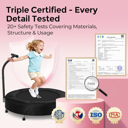BCAN SP1 36'' Toddler Trampoline, ASTM Certified - Kids Trampoline for Ages 1-6, Foam Handle & Safe Thickened Cover, Mini Trampolines for Kids Indoor, Easy to Assemble| FED Fitness - color: Black-Classic