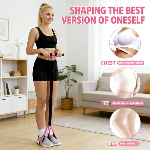 Pedal Resistance Band with Handle, Thickened Latex Tubes & Soft Foot Pedal, Full Body Workout Equipment for Glutes Legs Arms Waist, Pilates Physical Therapy Sit Up Gear for Home Gym - color: pink