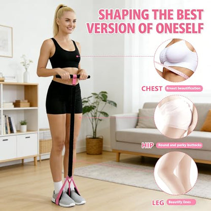 Pedal Resistance Band with Handle, Thickened Latex Tubes & Soft Foot Pedal, Full Body Workout Equipment for Glutes Legs Arms Waist, Pilates Physical Therapy Sit Up Gear for Home Gym - color: pink