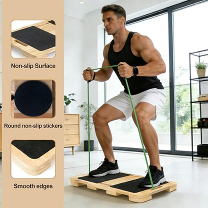 Wood Resistance Band Platform Base, Fitness Exercise Board Footplate for Home Gym Workout