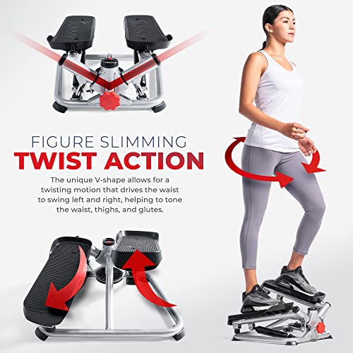 Sunny Health & Fitness Twist Stair Stepper with Resistance Bands - color: Grey