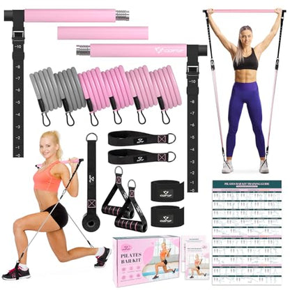 COFOF Pilates Bar Kit with Resistance Bands, Multifunctional Yoga Pilates Bar with Heavy-Duty Metal Adjustment Buckle, Portable Home Gym Pilates Resistance Bar Kit for Women Full Body Workouts