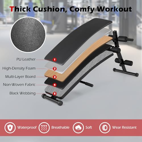 Sit Up Bench, Folding Exercise Bench Ab Workout Equipment, Adjustable Decline Workout Bench for Home Gym