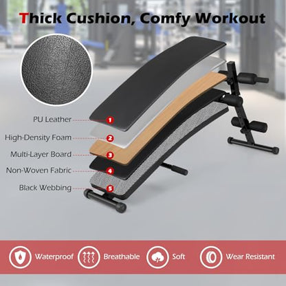 Sit Up Bench, Folding Exercise Bench Ab Workout Equipment, Adjustable Decline Workout Bench for Home Gym