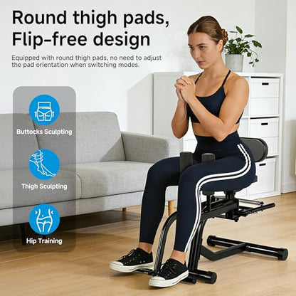 Hip Abduction & Adduction Machine: 2-in-1 Inner and Outer Thigh Trainer with Glute Workout Bench - Compact Home Gym Strength Training Equipment