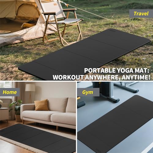 Foldable Extra Large Yoga Mat 74"×31.5", 8mm Double-Sided Non Slip Lightweight Fitness Mat for Man & Woman, Portable for Home Studio & Travel - color: Black+Gray