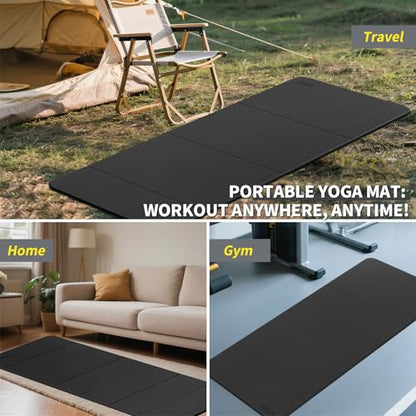 Foldable Extra Large Yoga Mat 74"×31.5", 8mm Double-Sided Non Slip Lightweight Fitness Mat for Man & Woman, Portable for Home Studio & Travel - color: Black+Gray