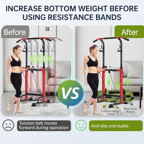 Pull Up Dip Station for Home Gym, Heavy Duty 330LBS Strength Training Power Tower, Multi-Function Fitness Workout Station for Chin-Ups, Dips & Push-Ups