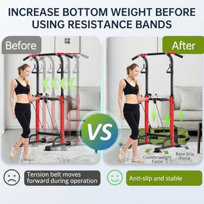 Pull Up Dip Station for Home Gym, Heavy Duty 330LBS Strength Training Power Tower, Multi-Function Fitness Workout Station for Chin-Ups, Dips & Push-Ups