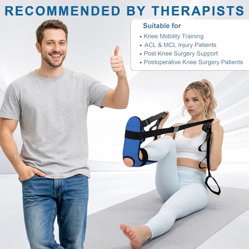 Knee Replacement Recovery Aids, Leg Stretcher Strap with Foot Cradle and Resistance Bands, Hip and Knee Exercise Equipment for Range of Motion, Post Surgery Mobility Training(Blue)