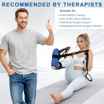 Knee Replacement Recovery Aids, Leg Stretcher Strap with Foot Cradle and Resistance Bands, Hip and Knee Exercise Equipment for Range of Motion, Post Surgery Mobility Training(Blue)