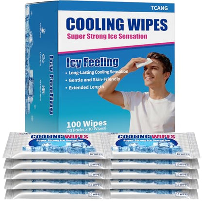 Cooling Face Body Wipes - 10 Packs of 10 (100 Wipes) - Disposable Individually Wrapped No-Rinse Cooling Towels, Extra-Thick Oversized Body Cleansing Wipes for Sports, Travel, Camping in Hot Weather - size: 100 Count (Pack of 1)