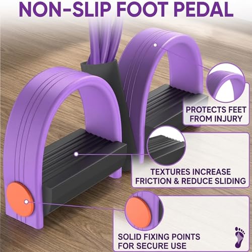 Pedal Resistance Band with Handles, Purple, Upgraded 6-Tube | Pedal Puller for Home Workouts, Full-Body, Core Strength, Arm Training and Leg Exercises