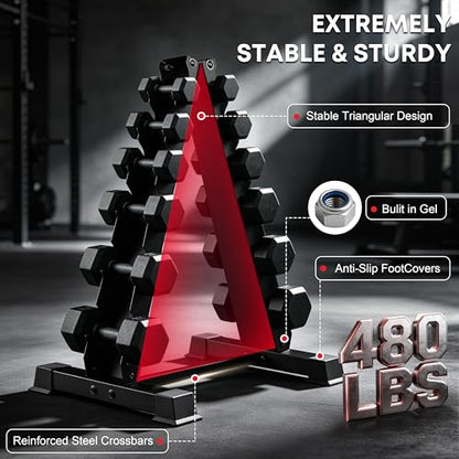 Dumbbell Rack Stand, Heavy Duty A-Frame Dumbbell Storage Rack, 5 tier Steel Dumbbell Holder for Home Gym Space Saver 200 LBS Capacity