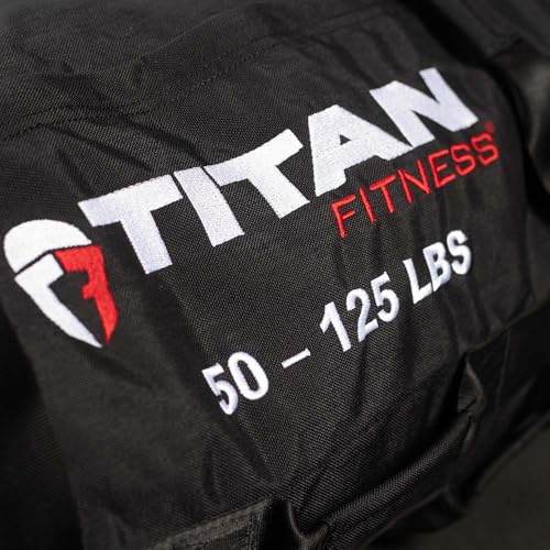 Titan Fitness 50-125 LB PRO Strongman Sandbags, Double Layer, 1050D Cordura, Black, Carry Home Gym Training