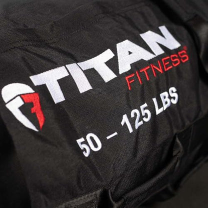 Titan Fitness 50-125 LB PRO Strongman Sandbags, Double Layer, 1050D Cordura, Black, Carry Home Gym Training